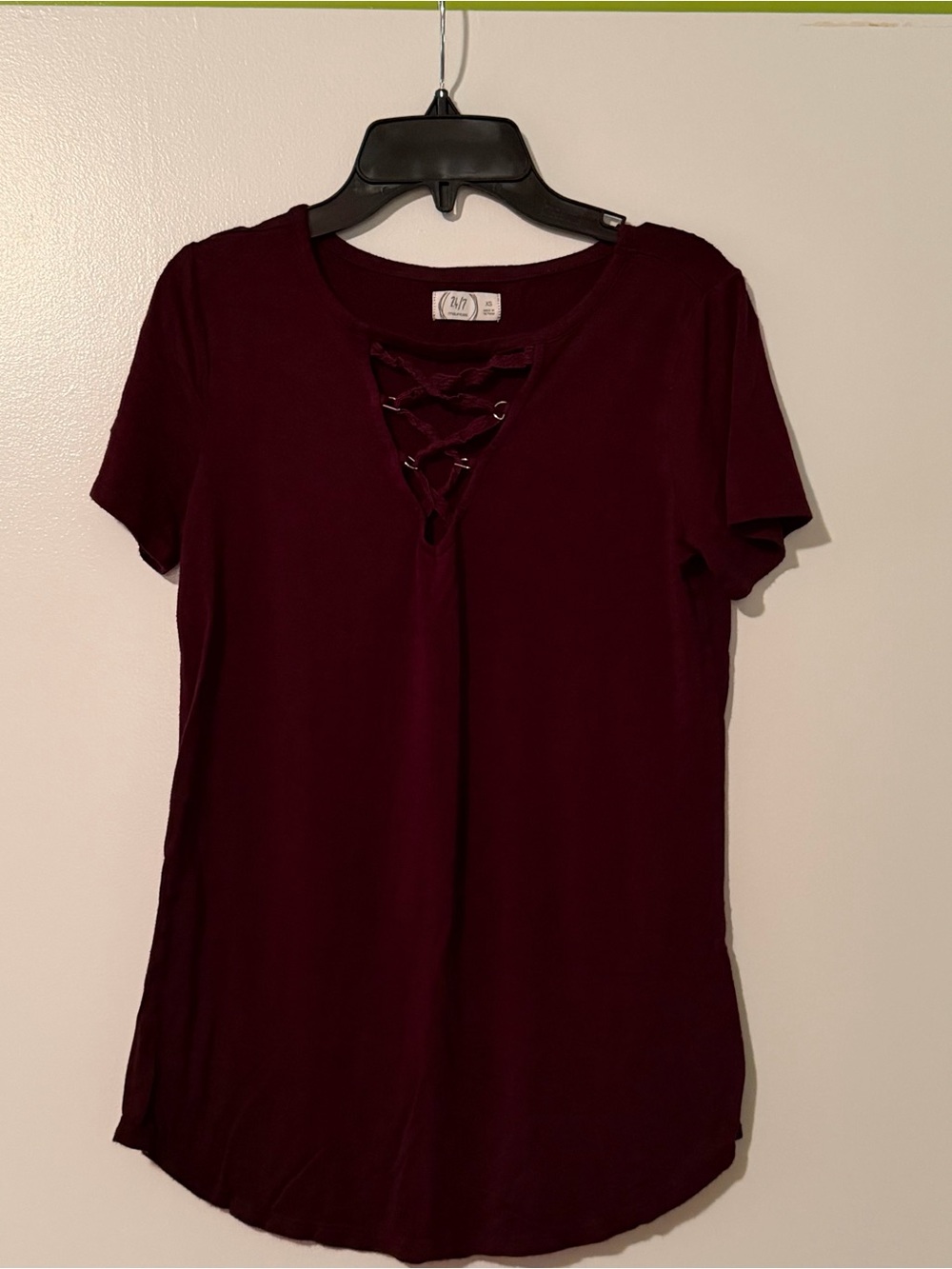 Maurices Women's Lace-Up Short Sleeve Tee - Burgundy